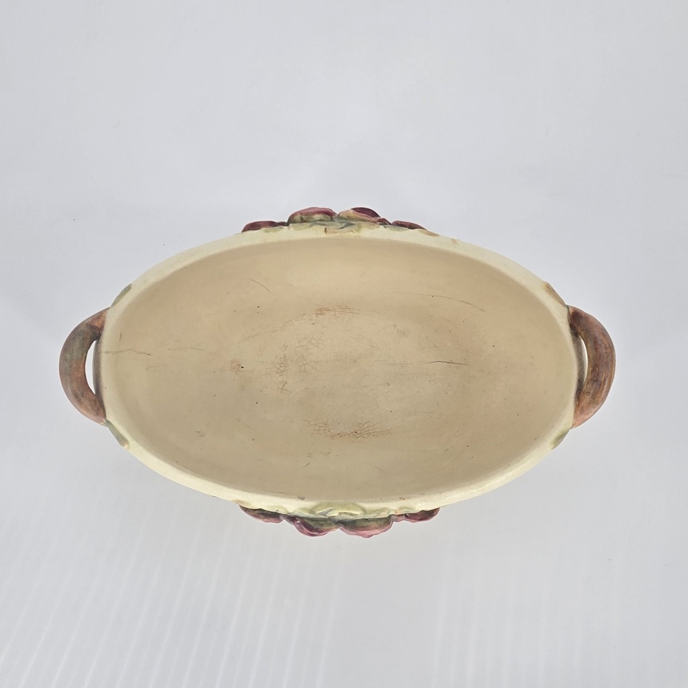 Antique Weller Roma Rose Pottery Oval Console Bowl Planter Applied Roses 11in OH - Picture 7 of 11